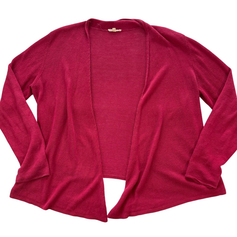 Eileen Fisher 100% Linen Open Front Cardigan Womens Large Pink coastal Lagenlook